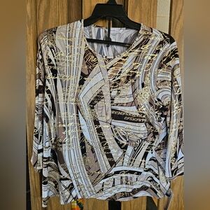 NWT Allison Daley Sz L Shiny Gold Stretchy Brown Top
